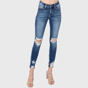 High Rise Ankle Skinny with Distressed Hem