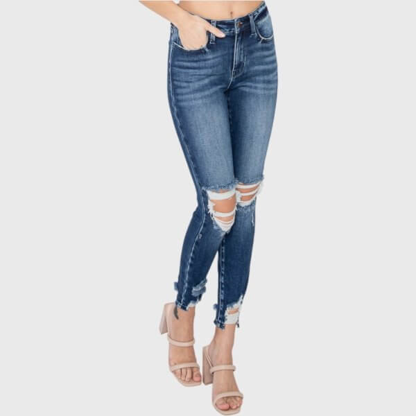 High Rise Ankle Skinny with Distressed Hem - Image 2