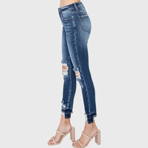 High Rise Ankle Skinny with Distressed Hem - Image 3