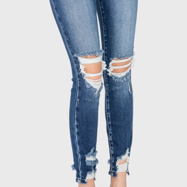 High Rise Ankle Skinny with Distressed Hem - Image 6
