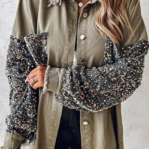 Oversized Sequin Sleeve Shacket