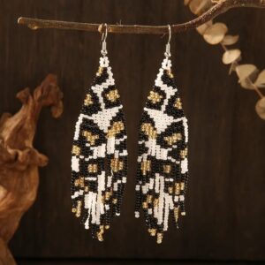 Leopard Sead Bead Fringe Earrings