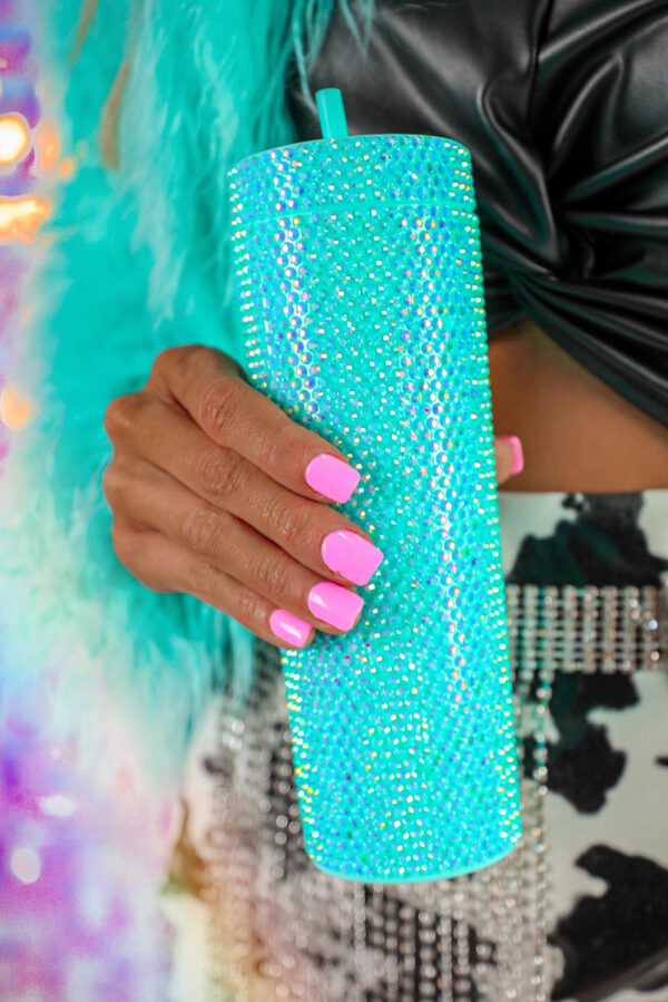 Teal Rhinestone Cup