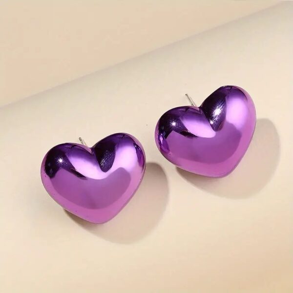 Small Metallic Heart Earrings - Image 3