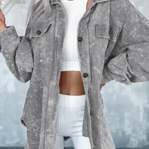 Gray Vintage Mineral Wash Oversized Shacket