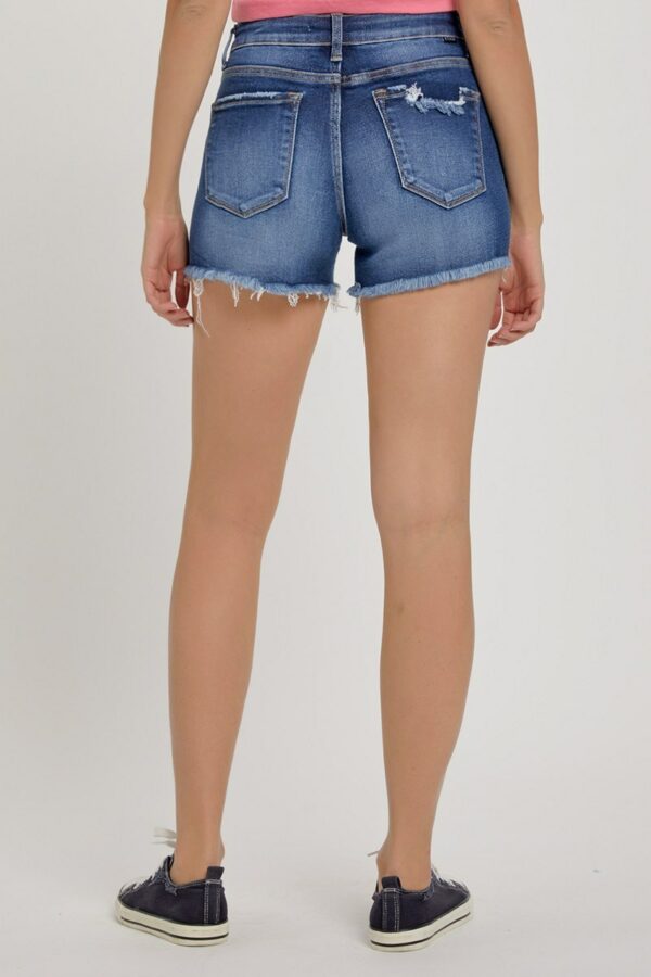 Risen Dark Wash Mid-Rise Bottom Hem Distressed Shorts - Image 2