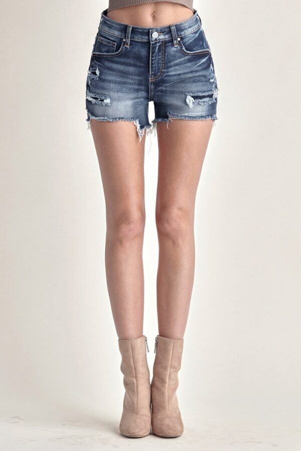 Risen Mid Rise Raw Hem Denim Shorts - Image 4