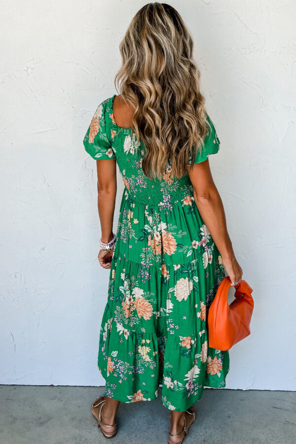 Green Floral Smocked Tiered Dress - Image 3