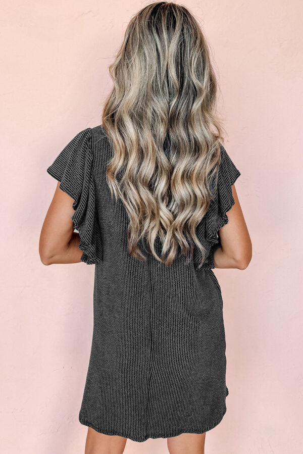 Charcoal Textured Flutter Sleeve Dress - Image 2
