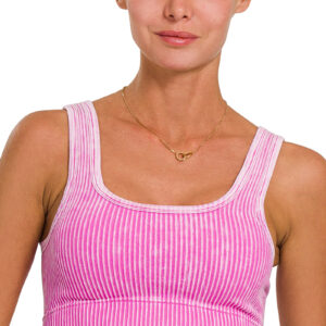 Bright Mauve Washed Ribbed Square Neck with Bra Pads