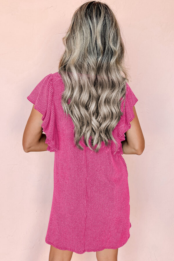 Pink Textured Flutter Sleeve Dress - Image 2