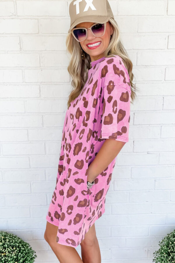 Pink Vintage Wash Leopard T Shirt Dress - Image 2