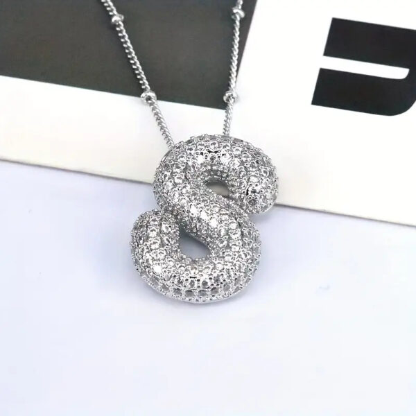 Silver Rhinestone Initial Necklace - Image 15