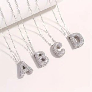 Silver Rhinestone Initial Necklace