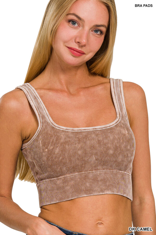 Deep Camel Washed Ribbed Square Neck Padded Bralette