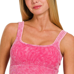 Viva Magenta Washed Ribbed Square Neck Padded Bralette