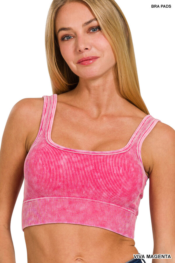 Viva Magenta Washed Ribbed Square Neck Padded Bralette