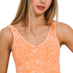 Lt Orange Washed Ribbed Cropped Seamless V-Neck Bralette