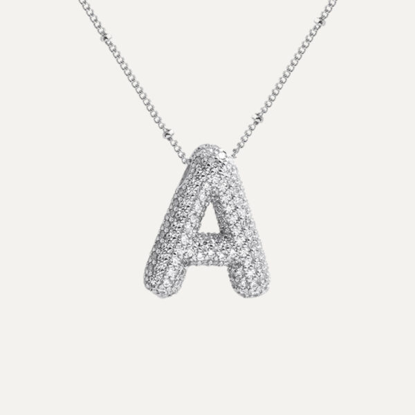 Silver Rhinestone Initial Necklace - Image 4