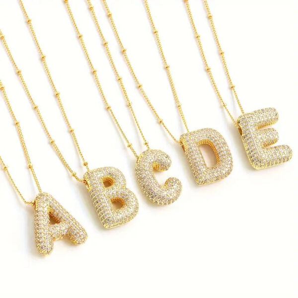 Gold Rhinestone Initial Necklace - Image 2