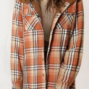 Orange Plaid Sherpa Lined Hooded Shacket