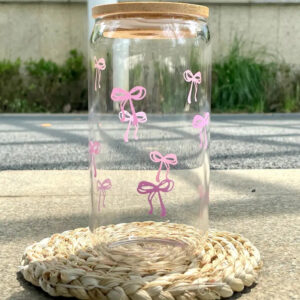 Pink Bow Glass Cup