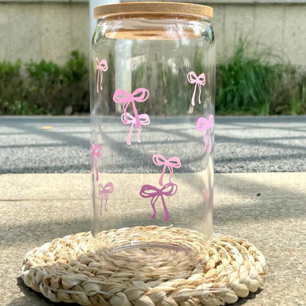 Pink Bow Glass Cup
