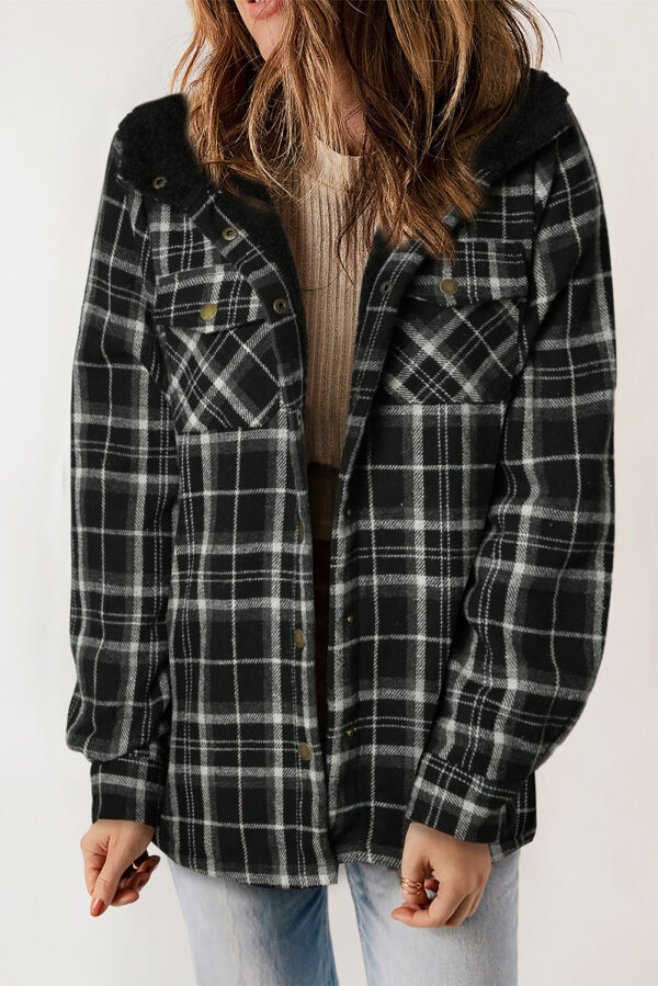 Black Plaid Sherpa Lined Hooded Jacket