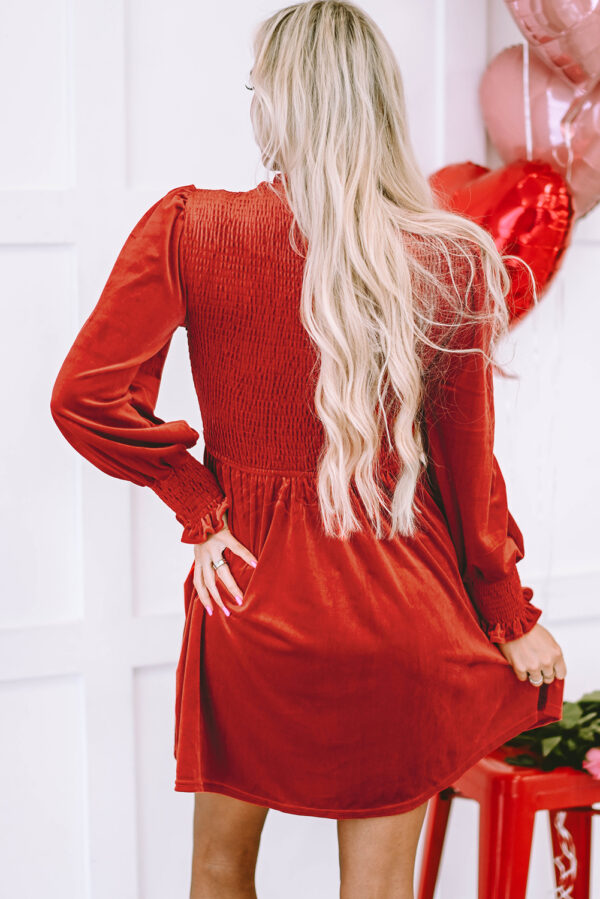 Red Velvet Smocked Top Dress - Image 2
