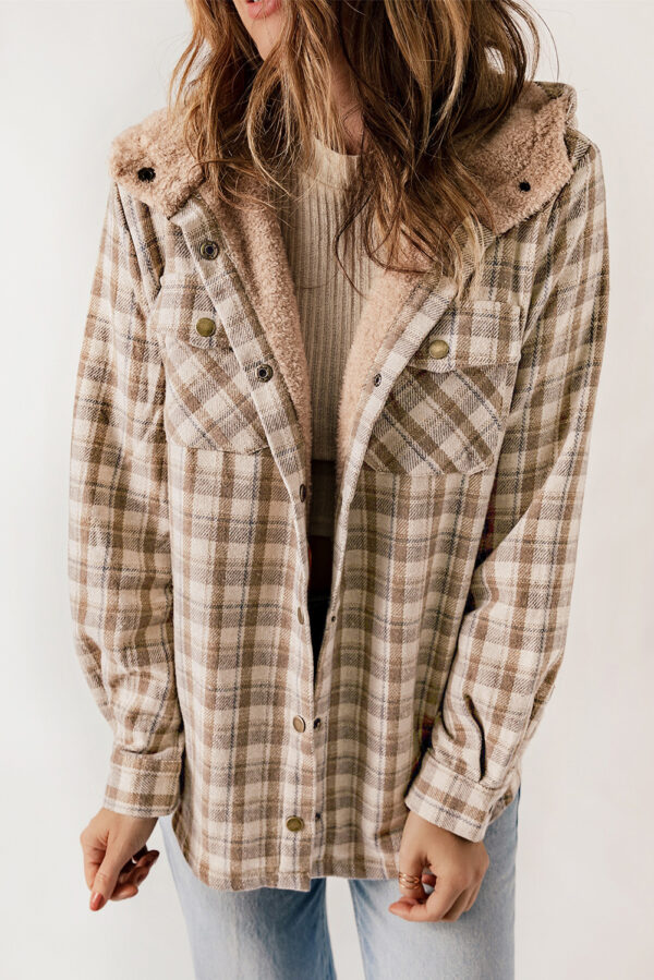 Brown Plaid Sherpa Lined Hooded Jacket
