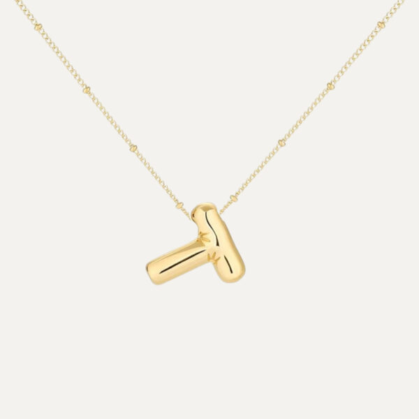 Gold Initial Bubble Necklace - Image 4