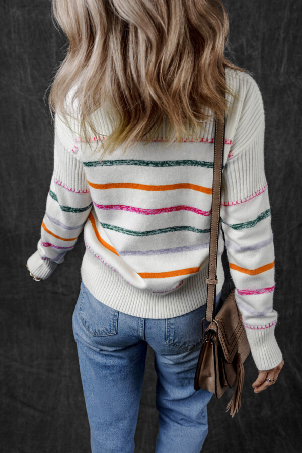 Cozy White Colorful Striped Sweater - Image 2