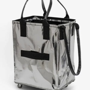 Silver Collapsible Rolling Tote Bag