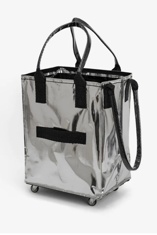 Silver Collapsible Rolling Tote Bag