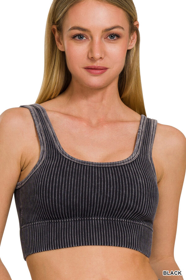 Black Washed Ribbed Seamless Bralette with Bra Pads