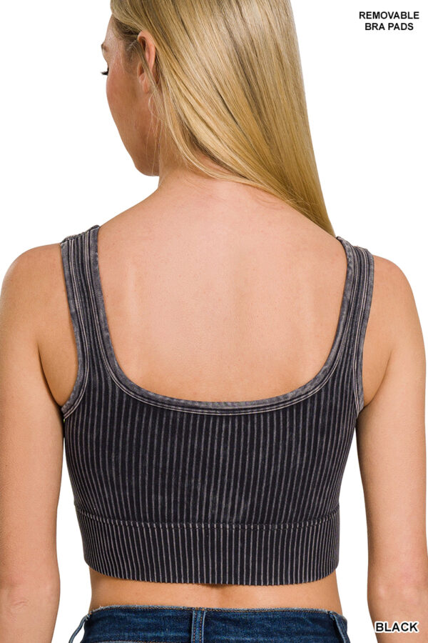 Black Washed Ribbed Seamless Bralette with Bra Pads - Image 2