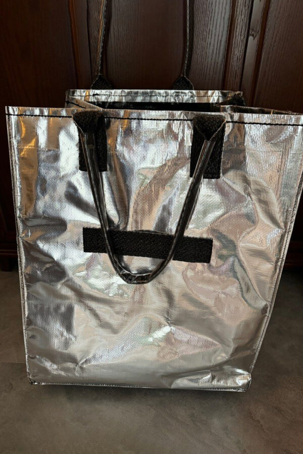 Silver Collapsible Rolling Tote Bag - Image 2