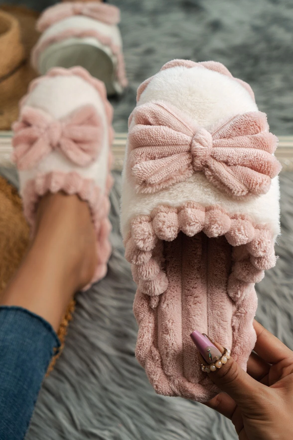 Plush Bow Slippers
