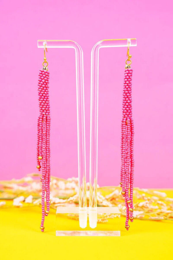 Kindra Seed Bead Fringe Earrings - Image 4