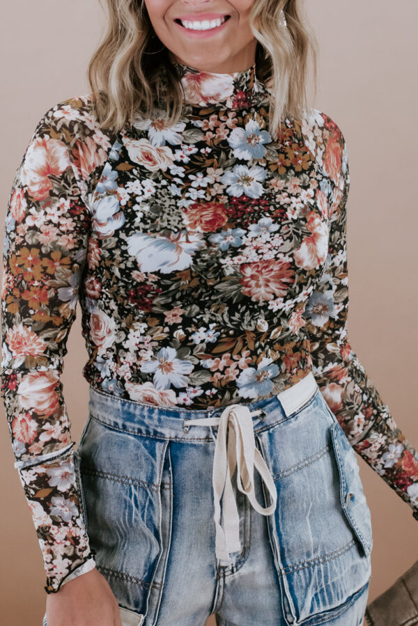 Floral Mesh Long Sleeve Top
