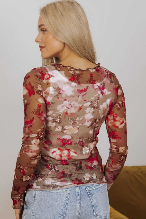 Floral Mesh Long Sleeve Top - Image 3