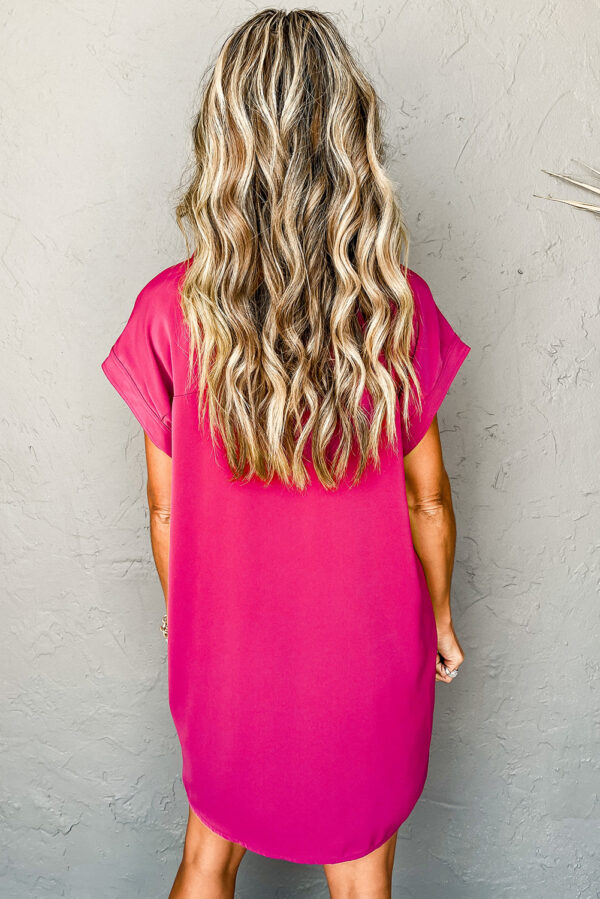Hot Pink Buttoned Collar Shift T-shirt Mini Dress - Image 2