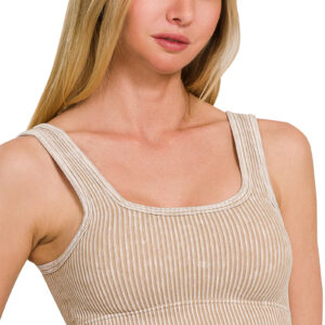 Ash Mocha Washed Ribbed Seamless Bralette with Pads