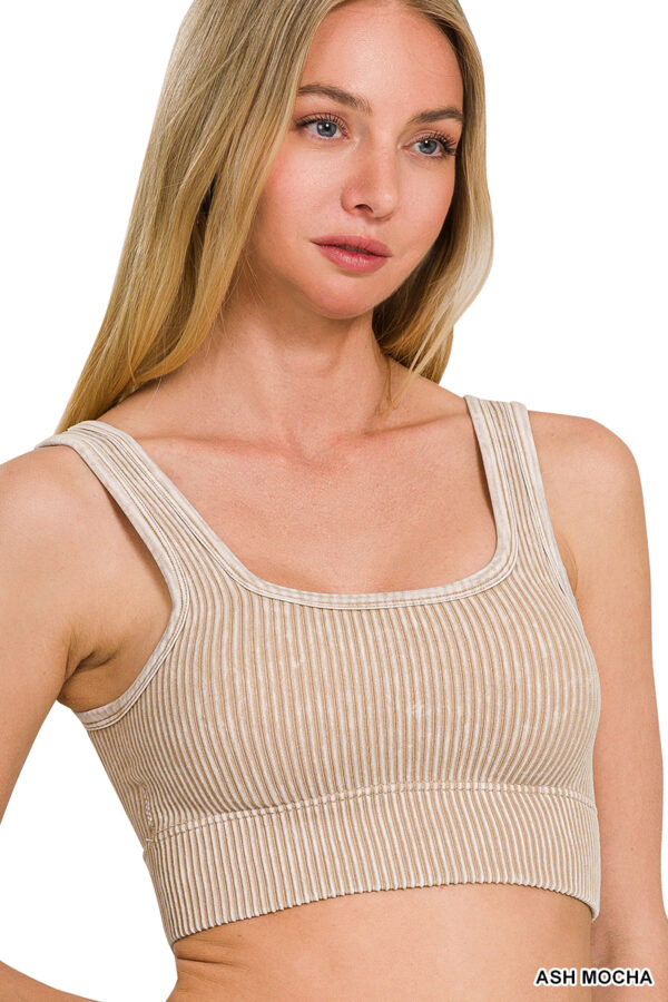 Ash Mocha Washed Ribbed Seamless Bralette with Pads