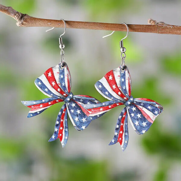 Patriotic Wood Bow Earrings