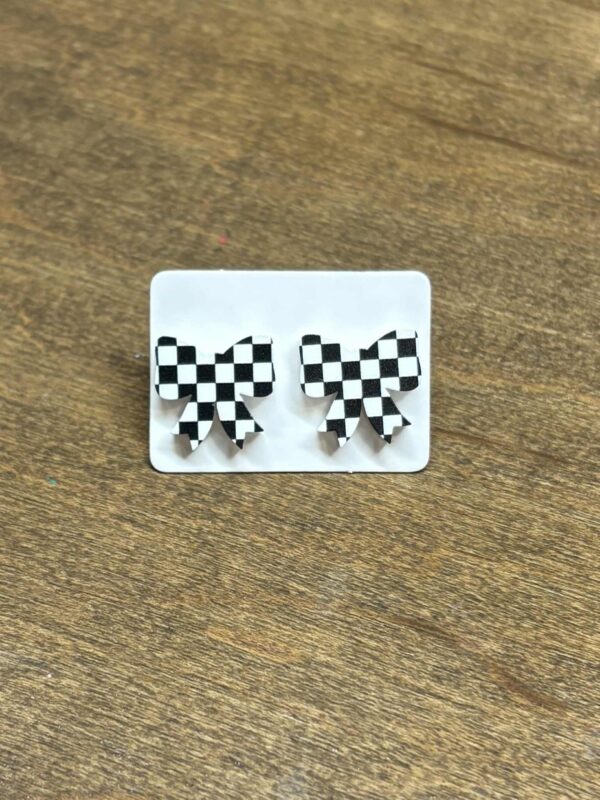 Checkered Flag Bow Earrings