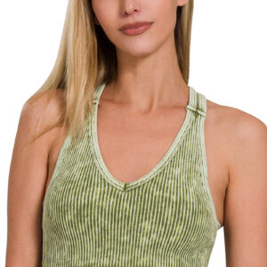 Ash Olive Stone Washed Seamless Racerback Bralette with Bra Pads