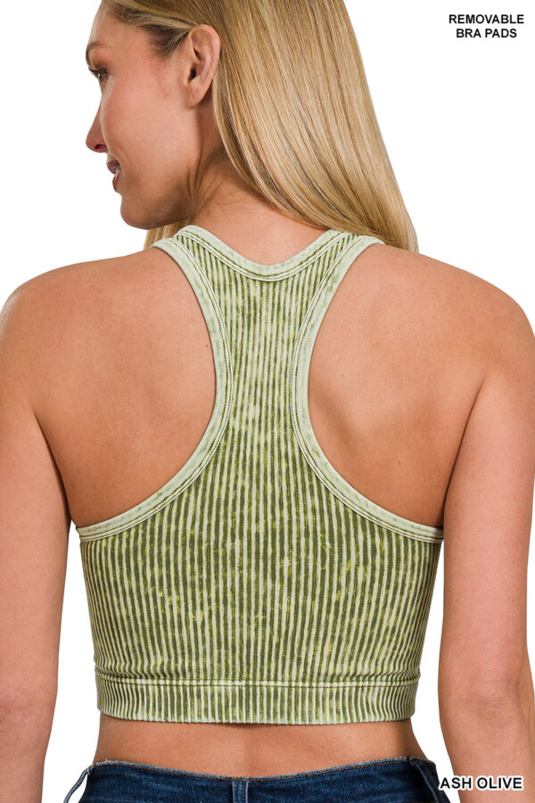 Ash Olive Stone Washed Seamless Racerback Bralette with Bra Pads - Image 2