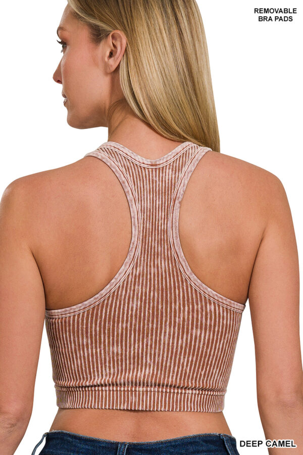 Deep Camel Stone Washed Seamless Racerback Bralette with Bra Pads - Image 2