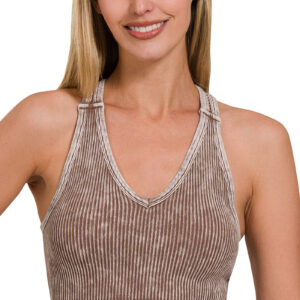 Mocha Stone Washed Seamless Racerback Bralette with Bra Pads